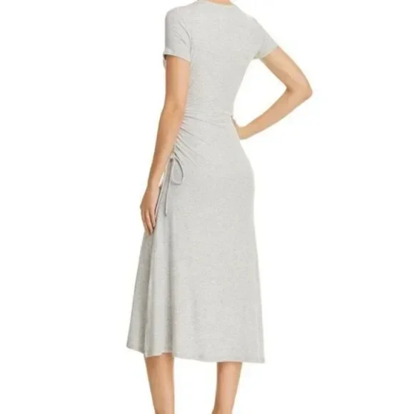 Theory Jilaena Side Ruched Short Sleeve Gray Dress - Picture 2 of 7